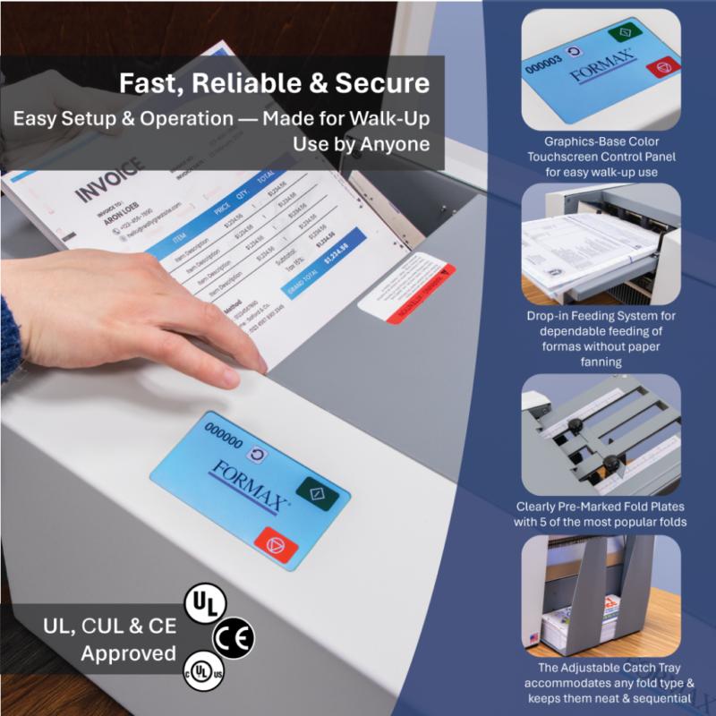 Formax pressure sealer machine processing tamper-evident self-mailer documents