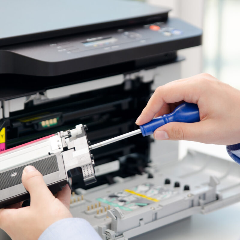 aging office copier showing wear,